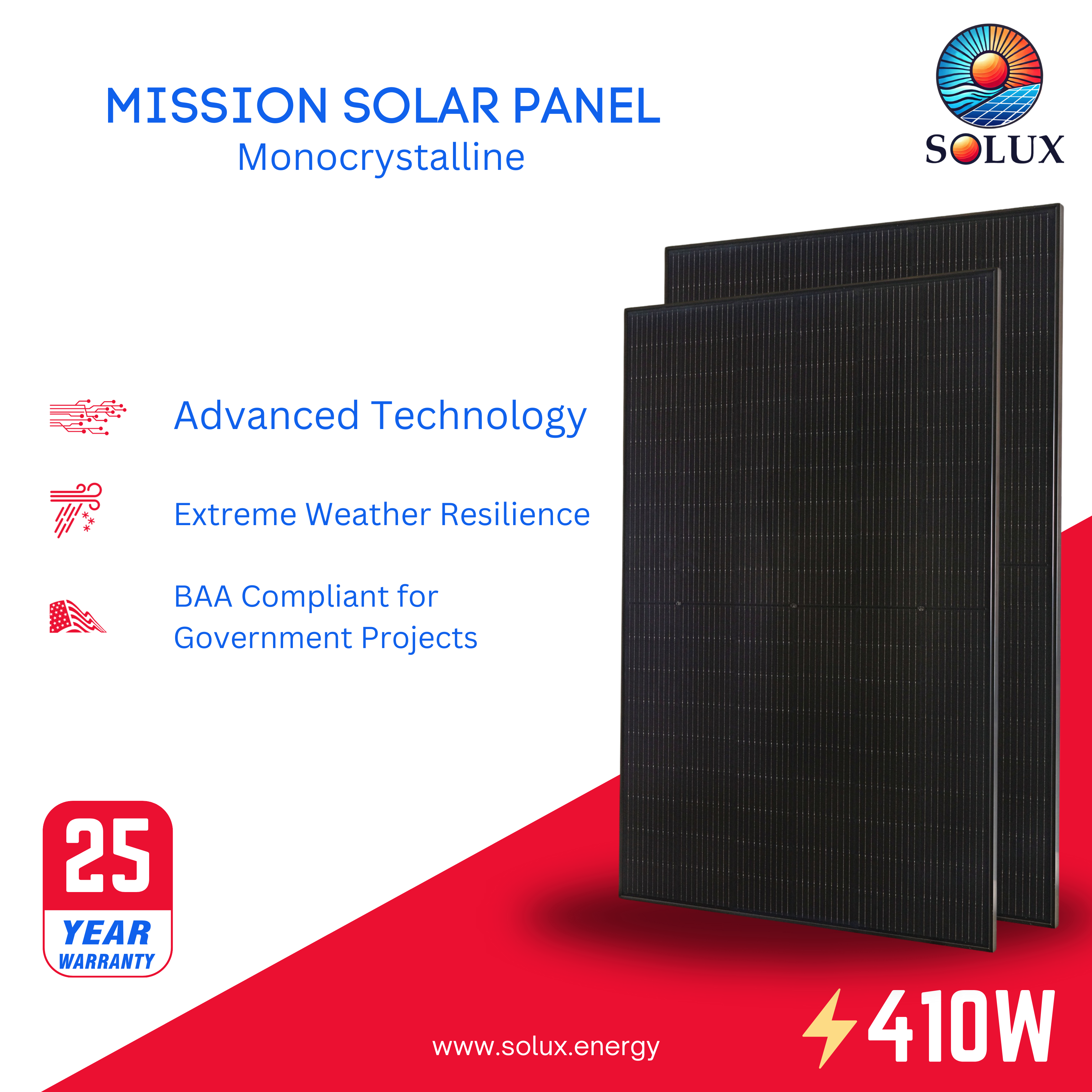 This is an image of MSE410HT0B Mission Solar 410Watt Monocrystalline Solar Panel